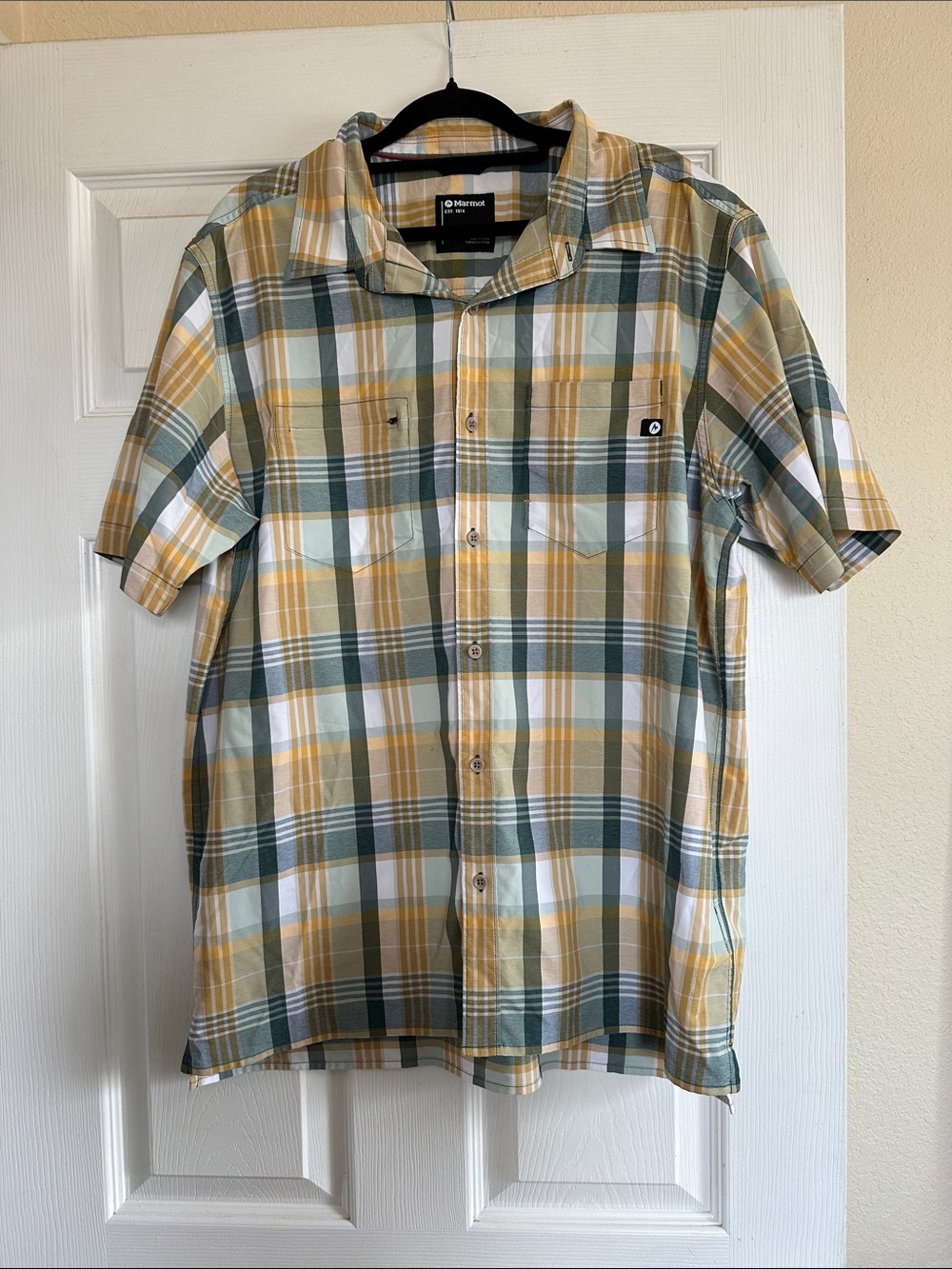 Marmot Innesdale plaid short-sleeved button-down shirt.